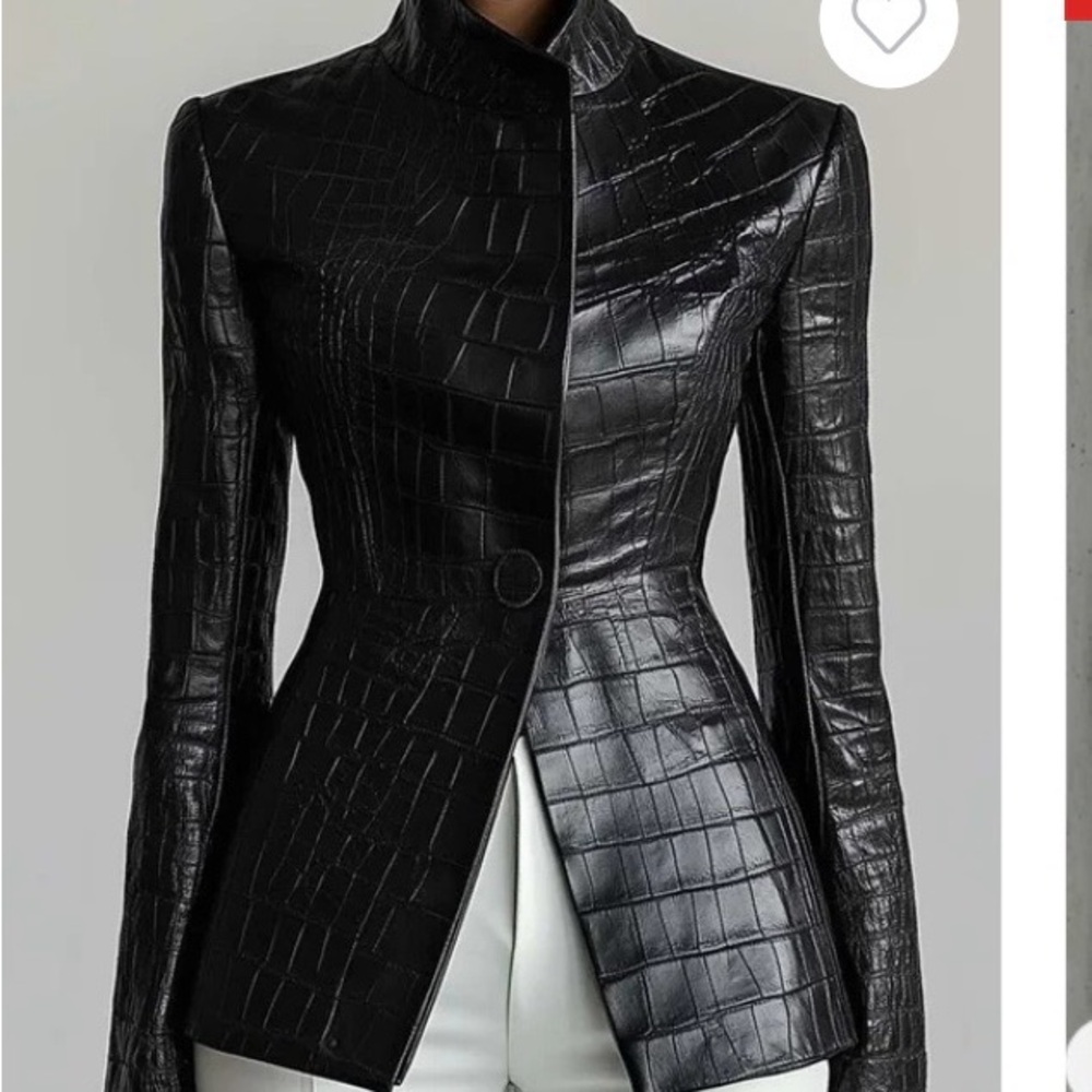 STYLEWE Black Crocodile-Pattern Leather Jacket